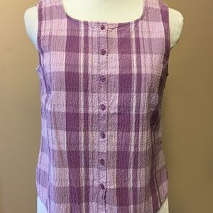 Dockers Small Purple Check Stretch Blouse